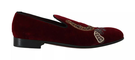 Dolce &amp; Gabbana Bordeaux Samt-Loafer Gun Hufeisenschuhe