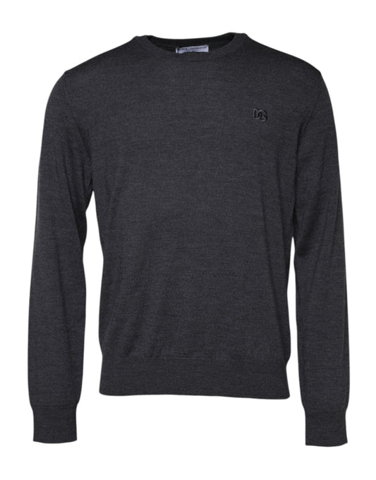 Dolce &amp; Gabbana Grauer Wollpullover mit Logo für Herren