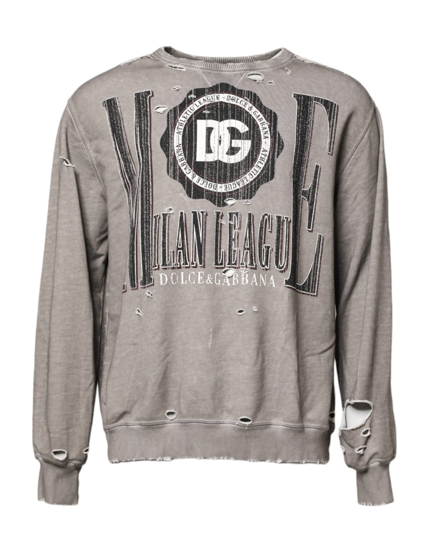 Dolce &amp; Gabbana Grauer Pullover mit Rundhalsausschnitt und Logo-Print