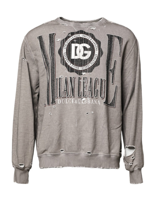 Dolce &amp; Gabbana Grauer Pullover mit Rundhalsausschnitt und Logo-Print