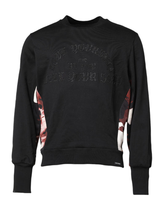 Dolce &amp; Gabbana – Schwarzer Pullover mit Rundhalsausschnitt und Stickerei