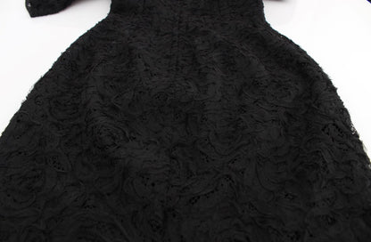 Dolce &amp; Gabbana – Langes, figurbetontes Maxikleid aus geblümter Spitze in Schwarz