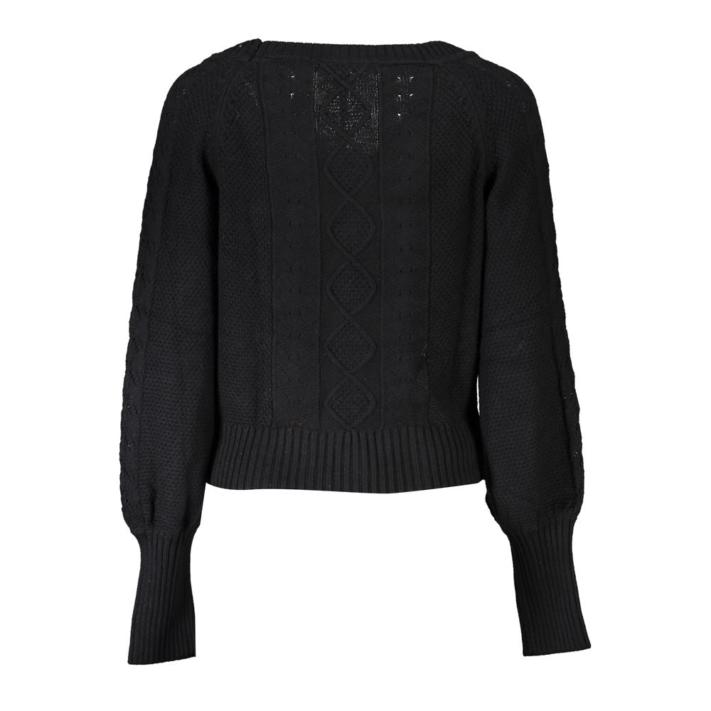 Guess Jeans – Elegante schwarze Strickjacke mit langen Ärmeln und Kontrastdetails