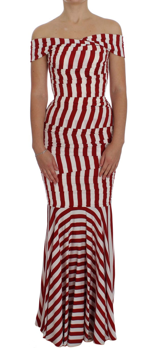 Dolce &amp; Gabbana Rot-weißes Stretch-Seidenkleid