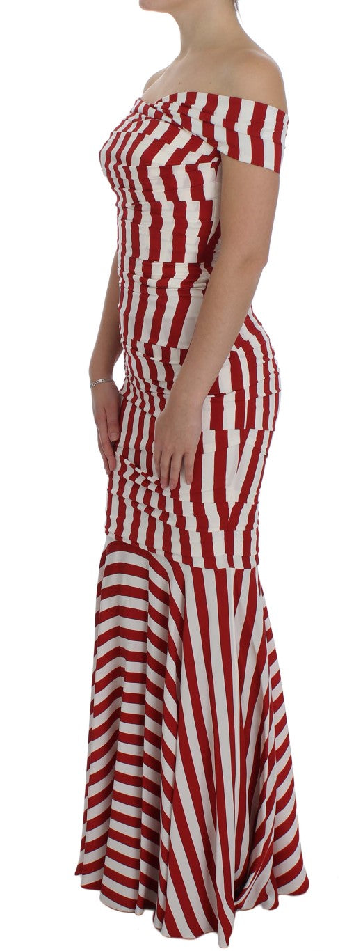 Dolce &amp; Gabbana Rot-weißes Stretch-Seidenkleid