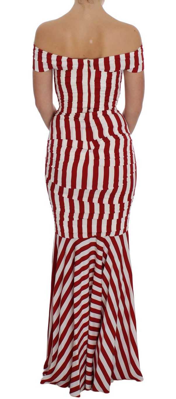Dolce &amp; Gabbana Rot-weißes Stretch-Seidenkleid