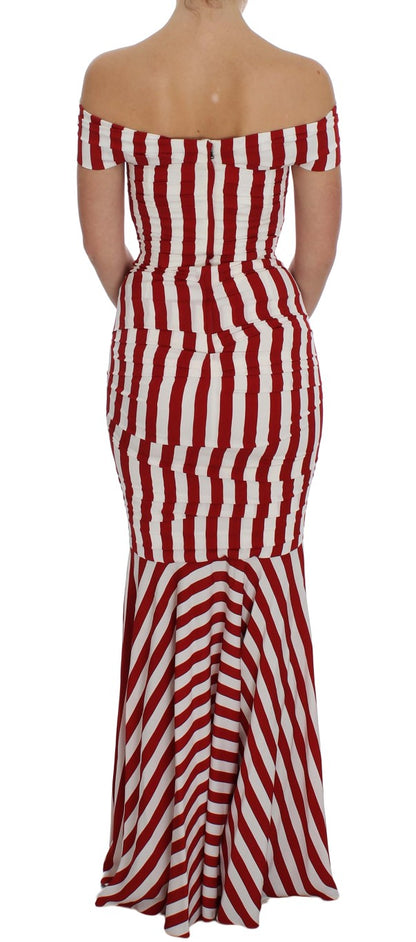 Dolce &amp; Gabbana Rot-weißes Stretch-Seidenkleid