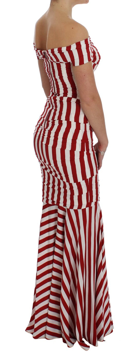 Dolce &amp; Gabbana Rot-weißes Stretch-Seidenkleid