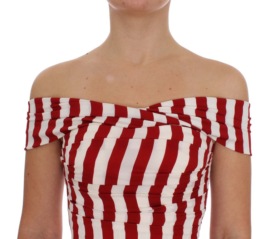Dolce &amp; Gabbana Rot-weißes Stretch-Seidenkleid