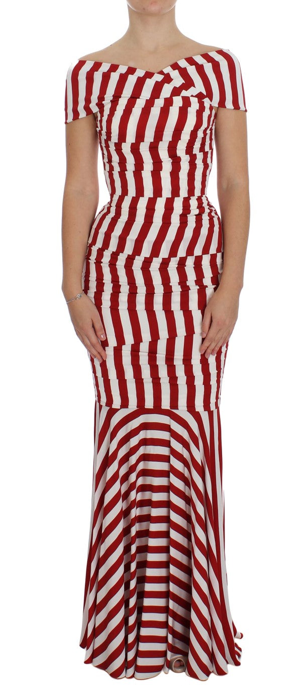 Dolce &amp; Gabbana Rot-weißes Stretch-Seidenkleid