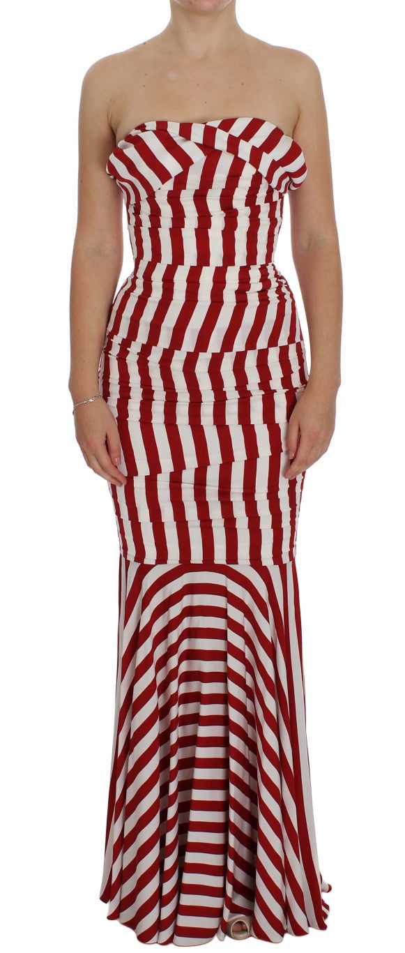 Dolce &amp; Gabbana Rot-weißes Stretch-Seidenkleid