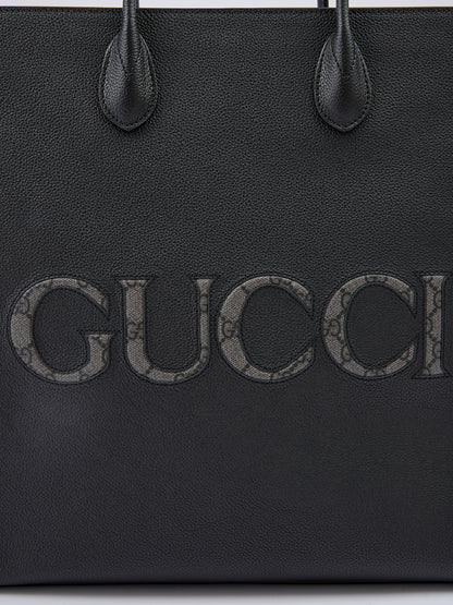 Gucci – Mittelgroße Tragetasche aus schwarzem Leder mit Logo