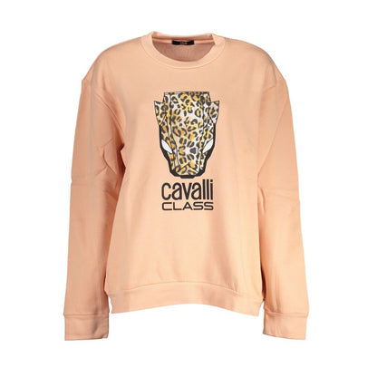 Cavalli Class Eleganter rosa Fleecepullover mit Rundhalsausschnitt