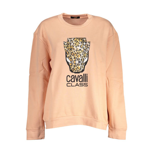 Cavalli Class Eleganter rosa Fleecepullover mit Rundhalsausschnitt