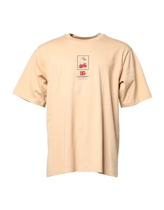 Dolce &amp; Gabbana Beige Cotton Logo Print Crew Neck T-shirt