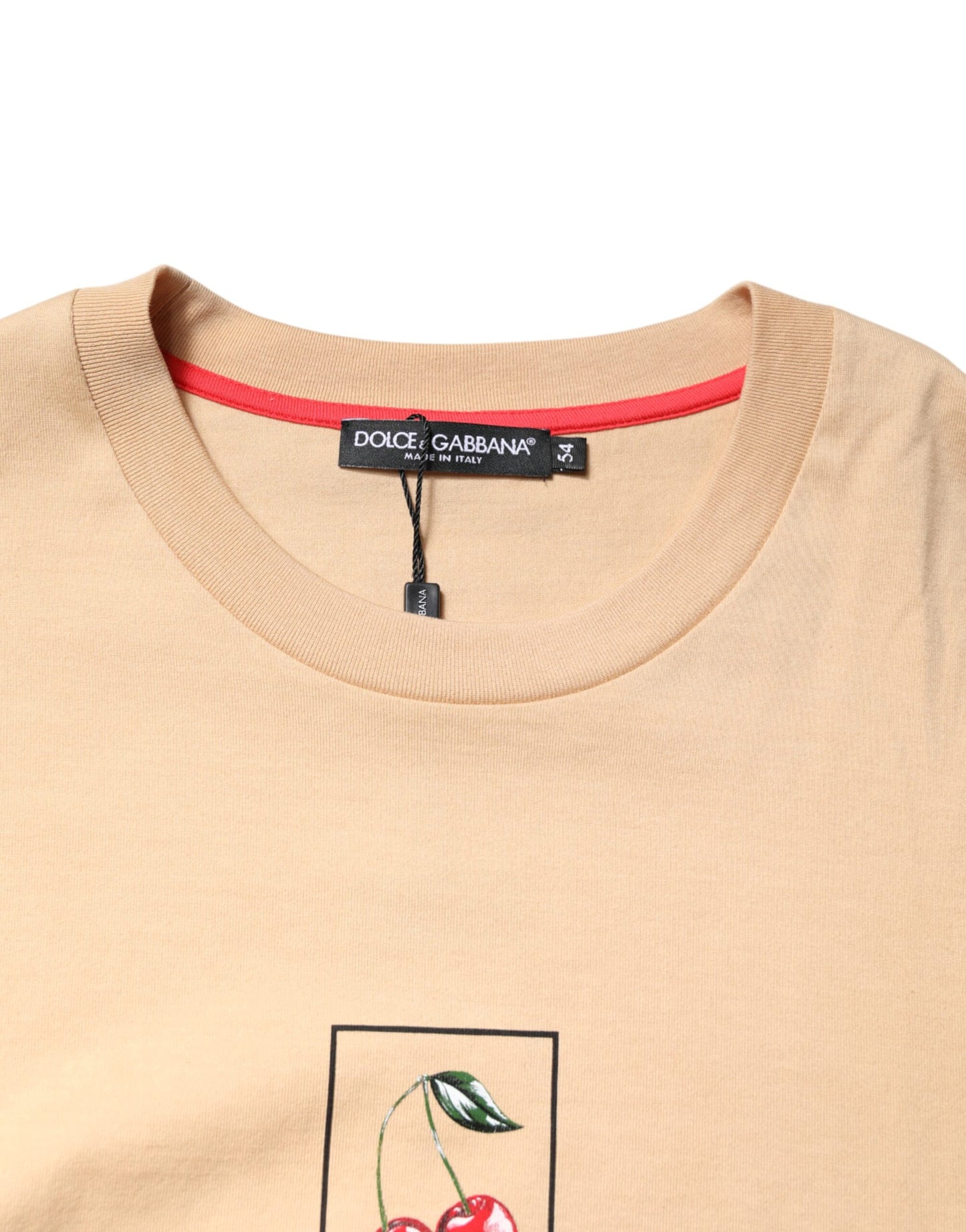 Dolce &amp; Gabbana Beige Cotton Logo Print Crew Neck T-shirt