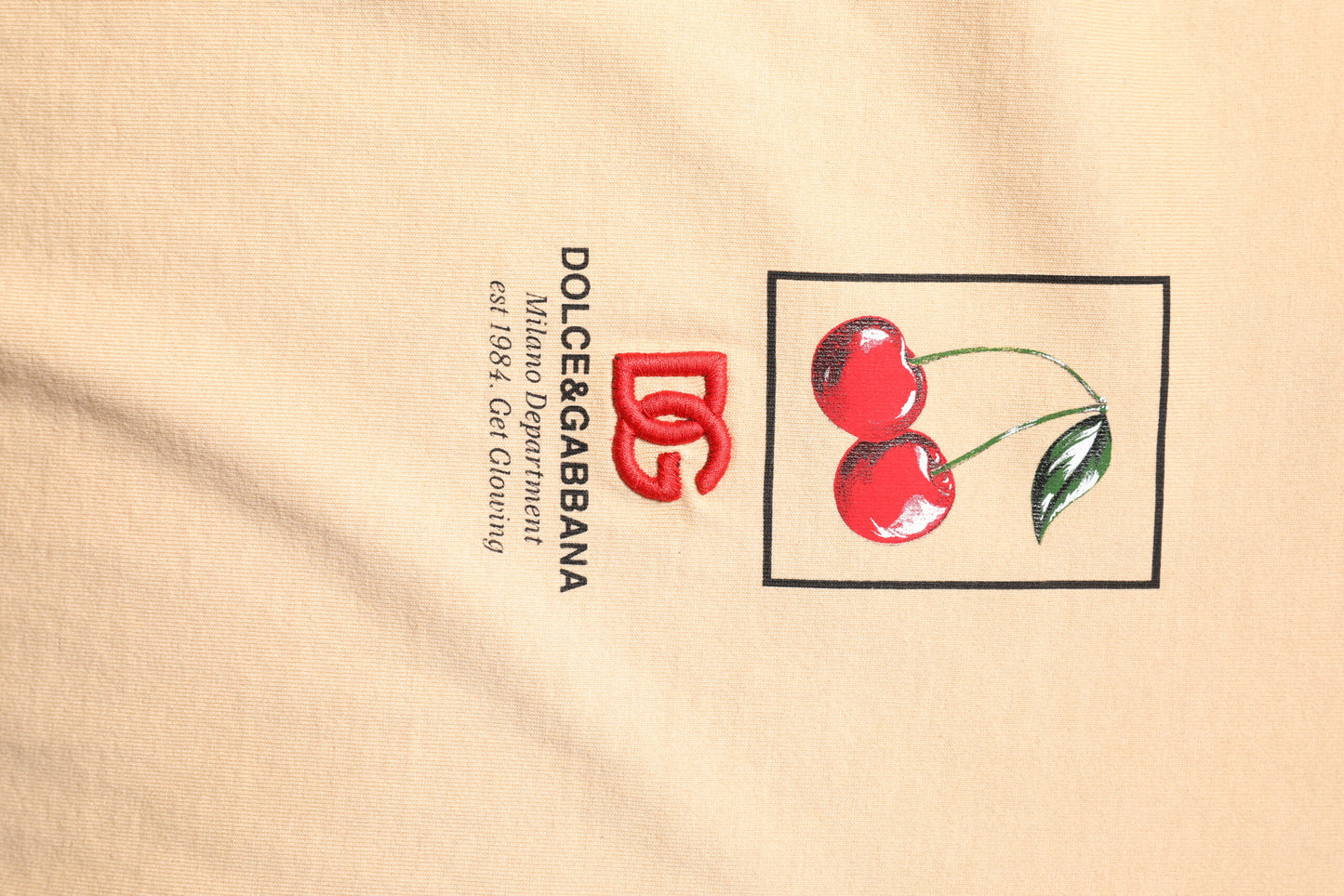 Dolce &amp; Gabbana Beige Cotton Logo Print Crew Neck T-shirt