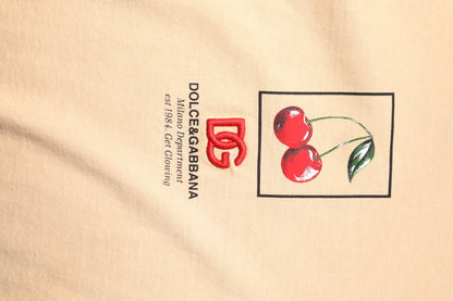 Dolce &amp; Gabbana Beige Cotton Logo Print Crew Neck T-shirt