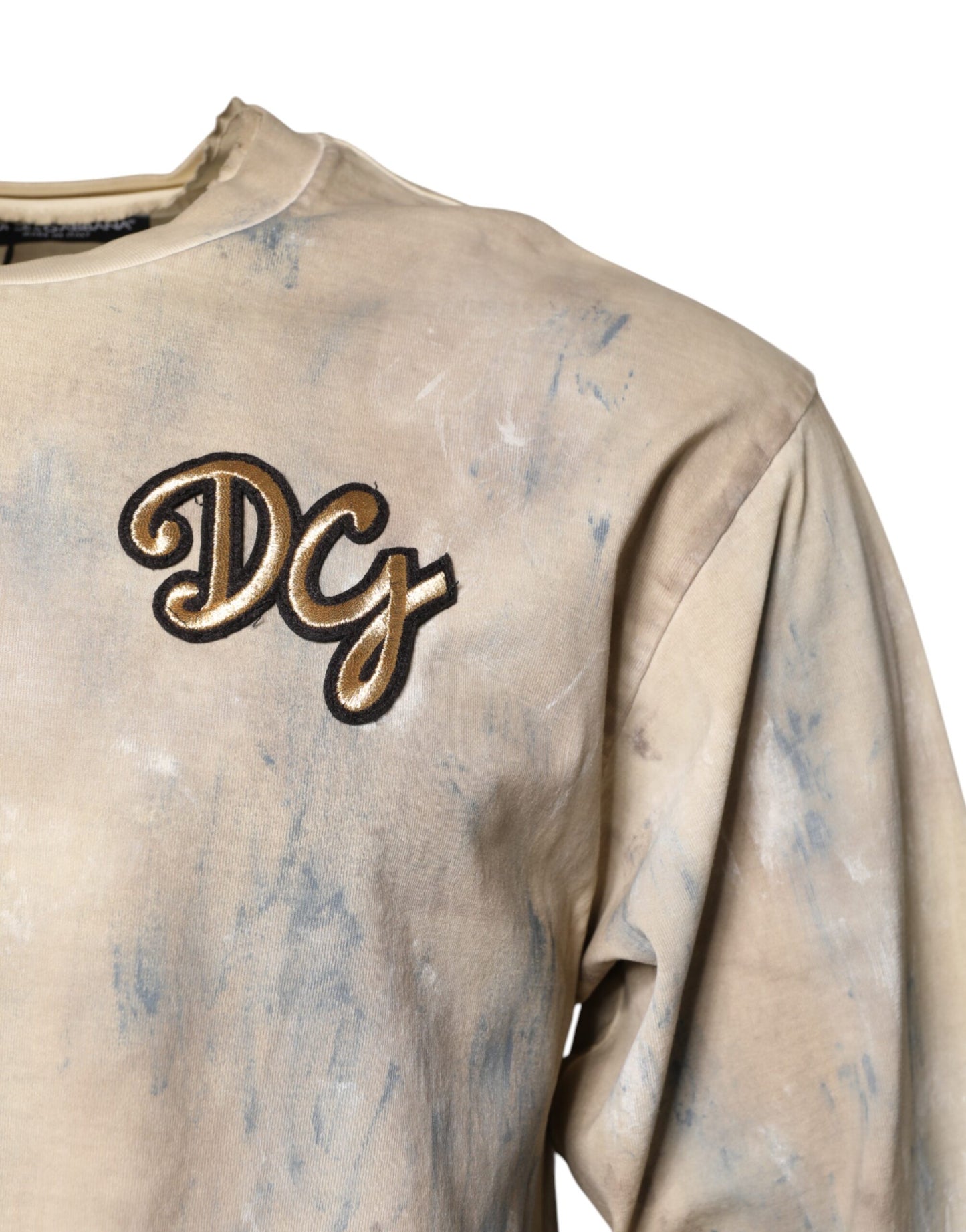 Dolce &amp; Gabbana Beige Tie Dye DG Embroidery Cropped T-shirt