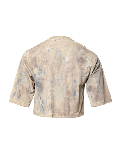 Dolce &amp; Gabbana Beige Tie Dye DG Embroidery Cropped T-shirt