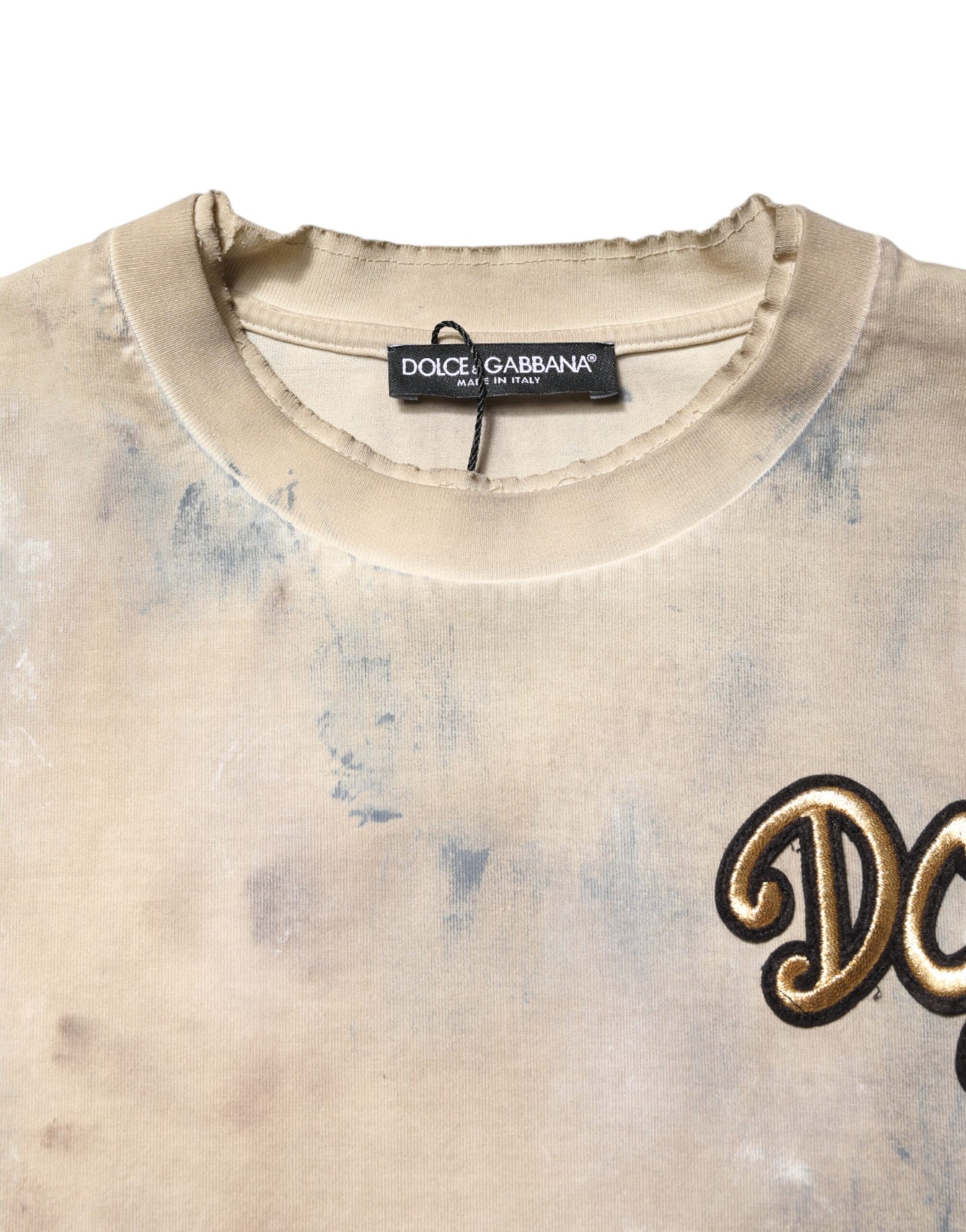 Dolce &amp; Gabbana Beige Tie Dye DG Embroidery Cropped T-shirt
