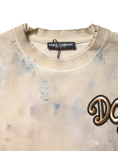 Dolce &amp; Gabbana Beige Tie Dye DG Embroidery Cropped T-shirt