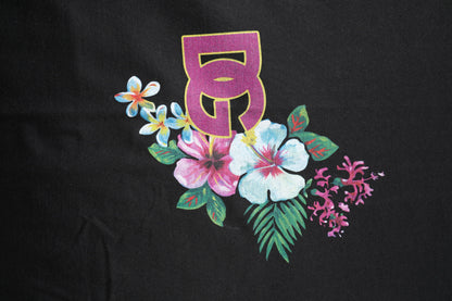 Dolce &amp; Gabbana – Schwarzes T-Shirt mit Rundhalsausschnitt und Blumenmuster aus Baumwolle mit DG-Print
