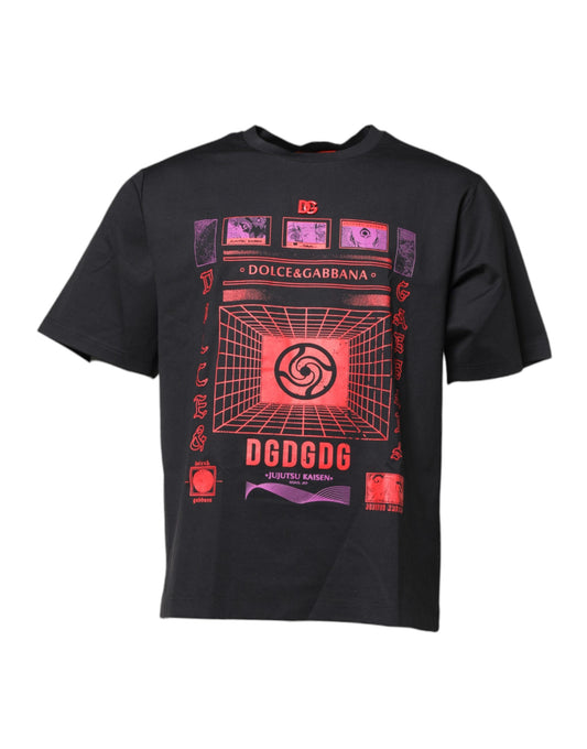 Dolce &amp; Gabbana – Schwarzes Baumwoll-T-Shirt mit Rundhalsausschnitt und grafischem Print