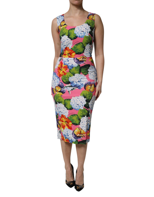 Dolce &amp; Gabbana – Ärmelloses Etuikleid mit mehrfarbigem Blumenmuster