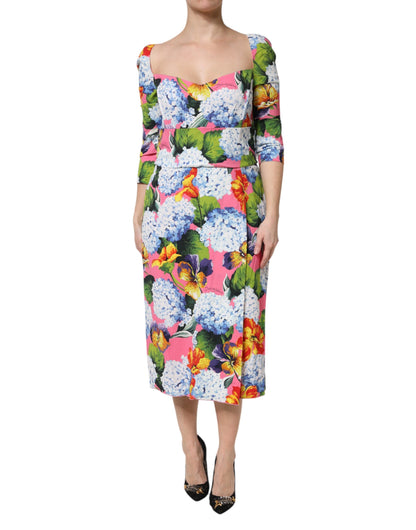 Dolce &amp; Gabbana – Mehrfarbiges, plissiertes Etui-Midikleid mit Blumenmuster