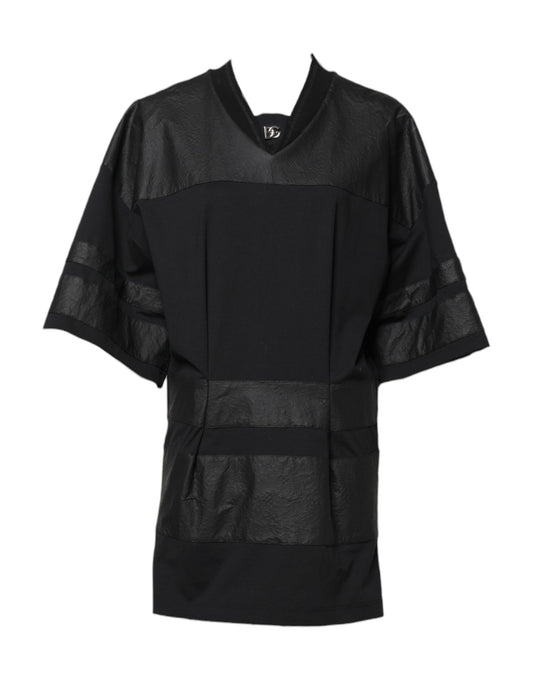 Dolce &amp; Gabbana – Schwarzes T-Shirt aus Baumwolle mit kurzen Ärmeln und V-Ausschnitt