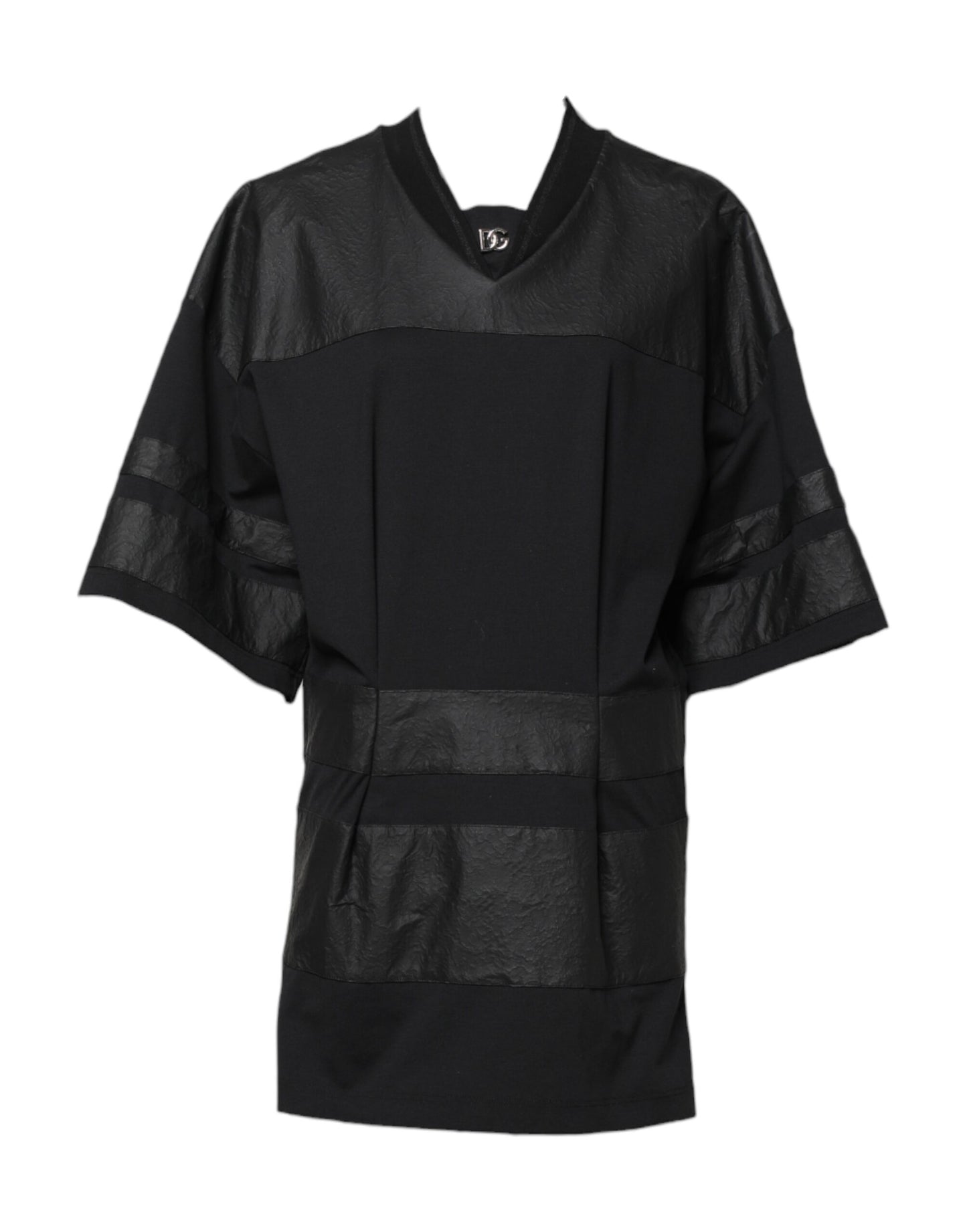 Dolce &amp; Gabbana – Schwarzes T-Shirt aus Baumwolle mit kurzen Ärmeln und V-Ausschnitt