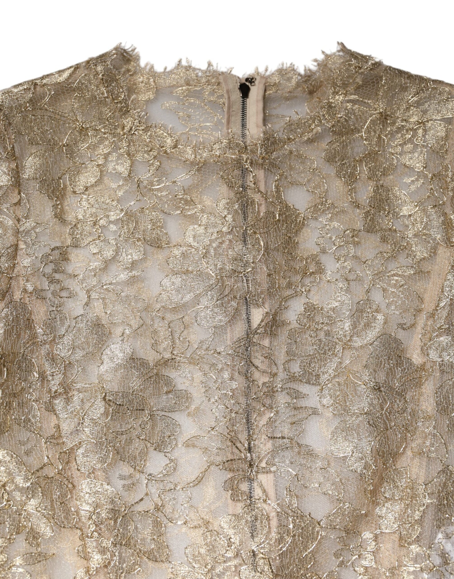 Dolce &amp; Gabbana – Figurbetontes Kleid mit langen Ärmeln und Blumenspitze in Gold