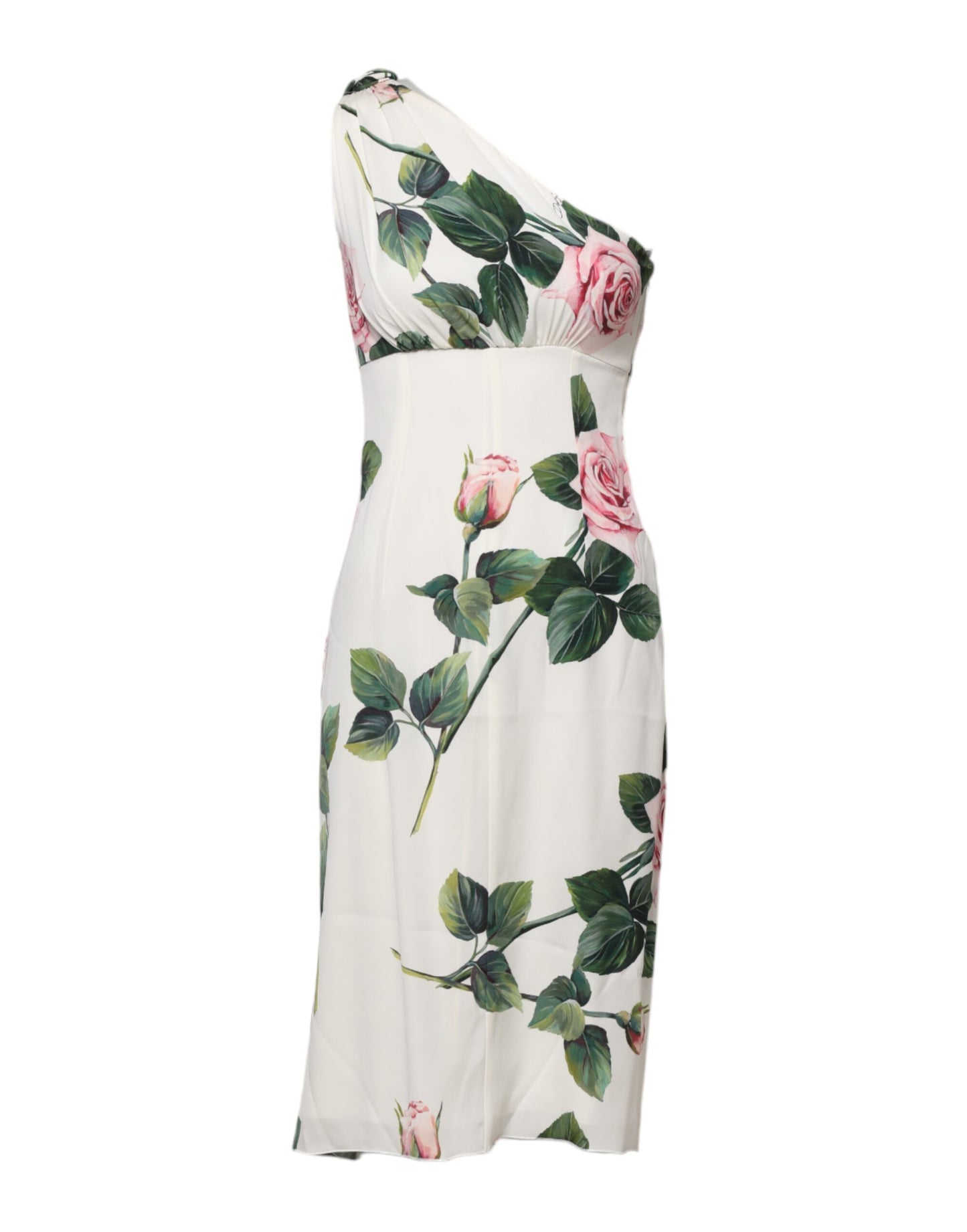Dolce &amp; Gabbana – Weißes, geblümtes One-Shoulder-Etui-Midikleid