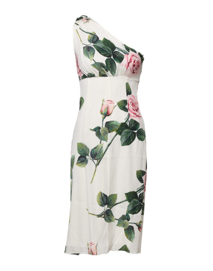 Dolce &amp; Gabbana – Weißes, geblümtes One-Shoulder-Etui-Midikleid