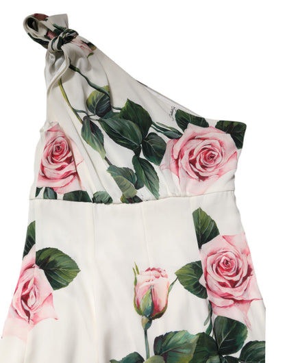 Dolce &amp; Gabbana – Weißes, geblümtes One-Shoulder-Etui-Midikleid