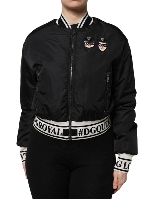 Dolce &amp; Gabbana – Bomberjacke „#DGFamily“ aus schwarzem Nylon mit durchgehendem Reißverschluss