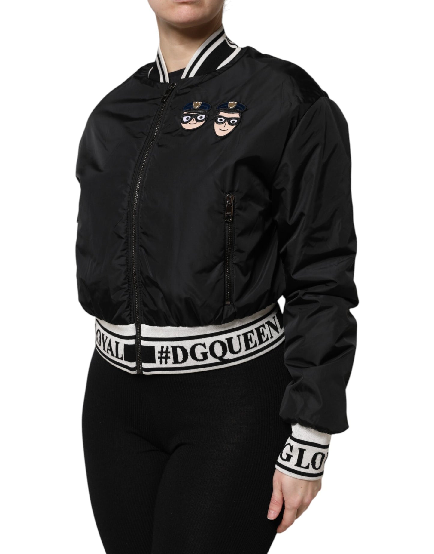 Dolce &amp; Gabbana – Bomberjacke „#DGFamily“ aus schwarzem Nylon mit durchgehendem Reißverschluss