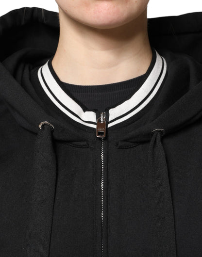 Dolce &amp; Gabbana – Schwarzes Sweatshirt aus Baumwolle mit durchgehendem Reißverschluss und Kapuze