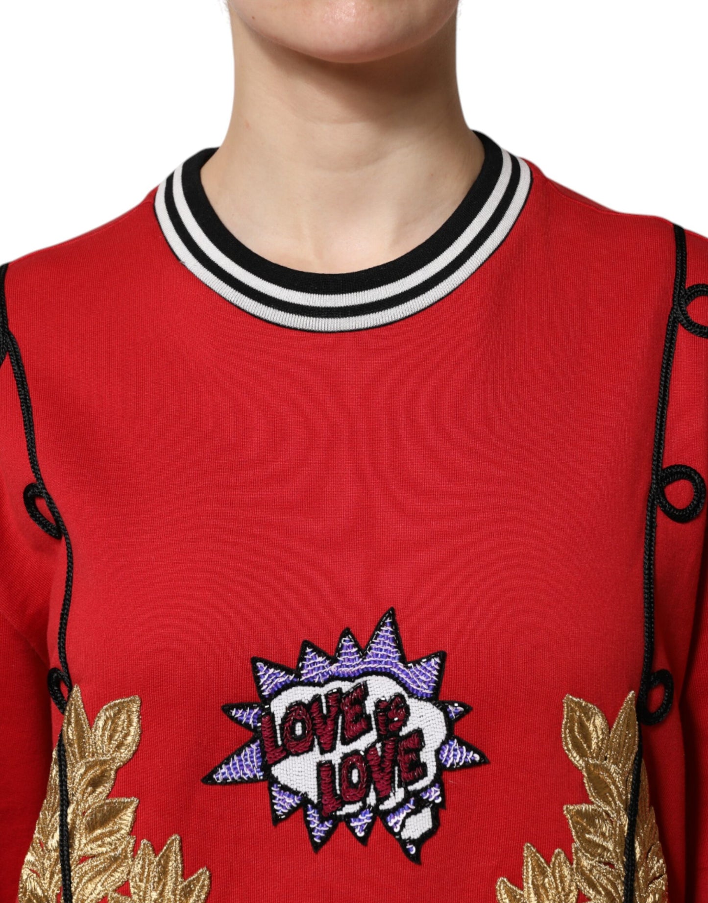 Dolce &amp; Gabbana Roter Pullover aus Baumwolle mit Pailletten „Queen“