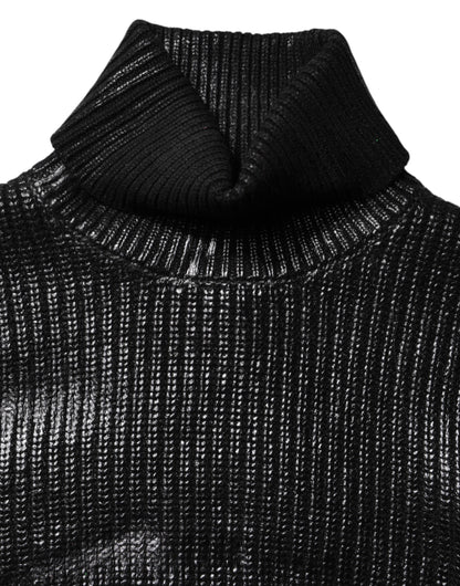 Dolce &amp; Gabbana – Schwarzes, kurzärmliges Rollkragenoberteil aus Wolle