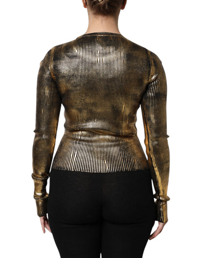 Dolce &amp; Gabbana Goldenes Pullover-Oberteil mit Rundhalsausschnitt und langen Ärmeln