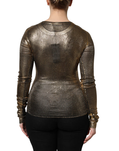 Dolce &amp; Gabbana Goldenes Pullover-Oberteil mit Rundhalsausschnitt und langen Ärmeln