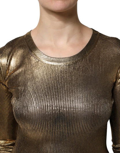 Dolce &amp; Gabbana Goldenes Pullover-Oberteil mit Rundhalsausschnitt und langen Ärmeln