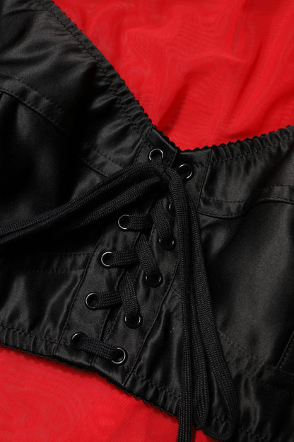 Dolce &amp; Gabbana – Rot-schwarzes Oberteil mit langen Ärmeln und Bustier-Detail