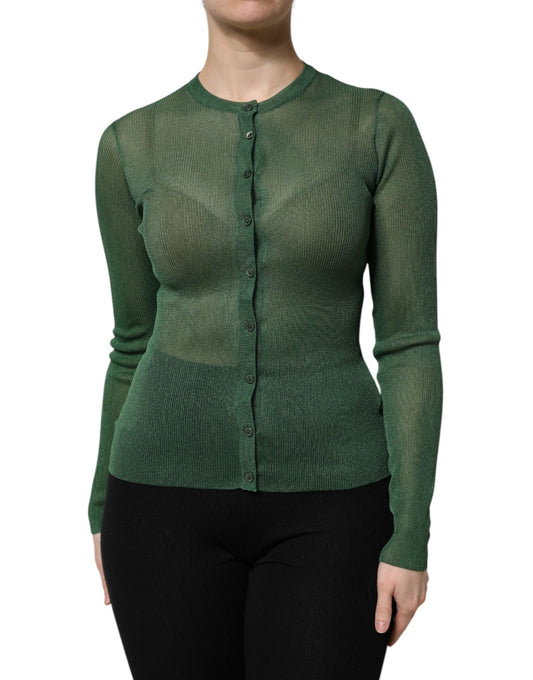 Dolce &amp; Gabbana Grüner Polyester-Cardigan mit langen Ärmeln