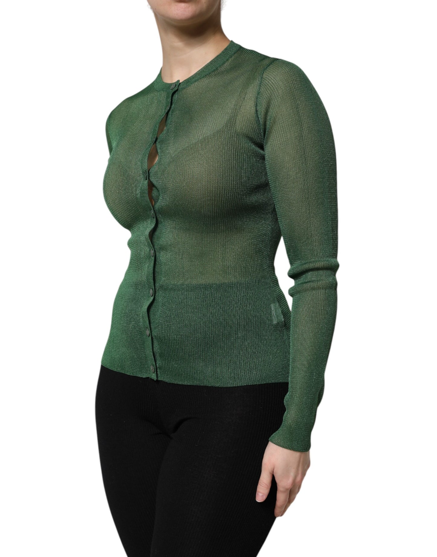 Dolce &amp; Gabbana Grüner Polyester-Cardigan mit langen Ärmeln