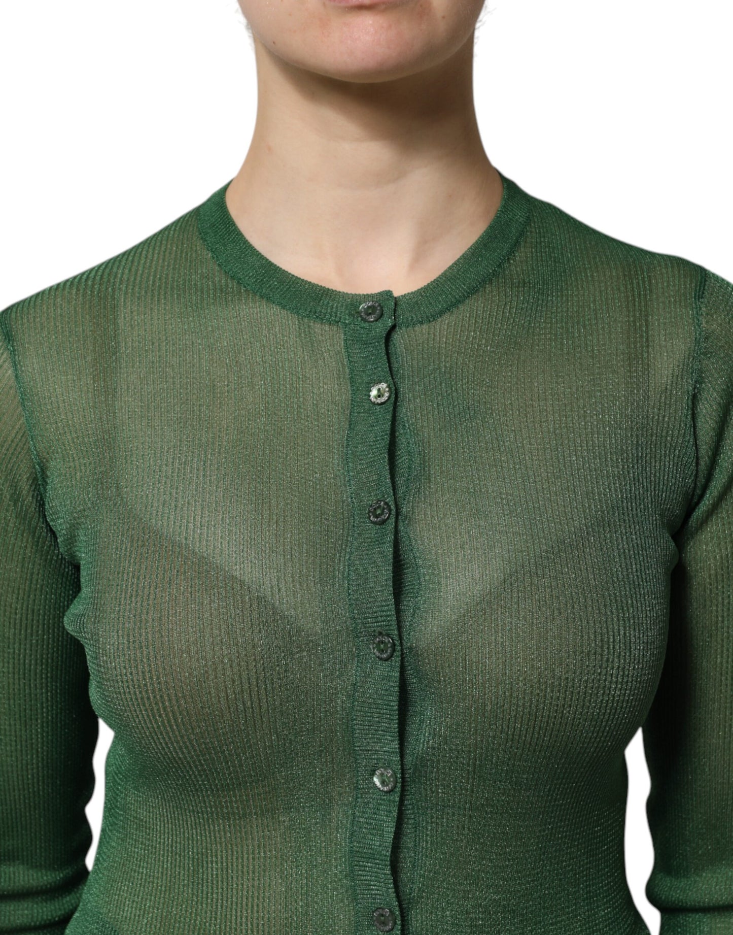Dolce &amp; Gabbana Grüner Polyester-Cardigan mit langen Ärmeln