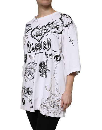 Dolce &amp; Gabbana Weißes Baumwoll-T-Shirt mit DG BLESSED-Aufdruck
