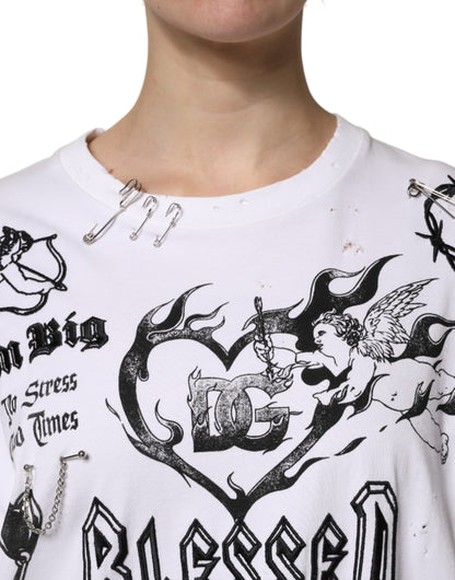 Dolce &amp; Gabbana Weißes Baumwoll-T-Shirt mit DG BLESSED-Aufdruck